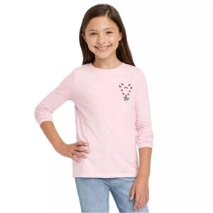 Cat & Jack Candy Cane Heart Long Sleeve Christmas Holiday Shirt - Soft Pink